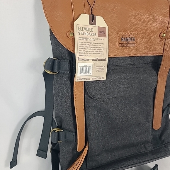 NWT Banded Mammoth Wool Backpack Charcoal Water Resistance Leather Top Grey $130 - Picture 3 of 8